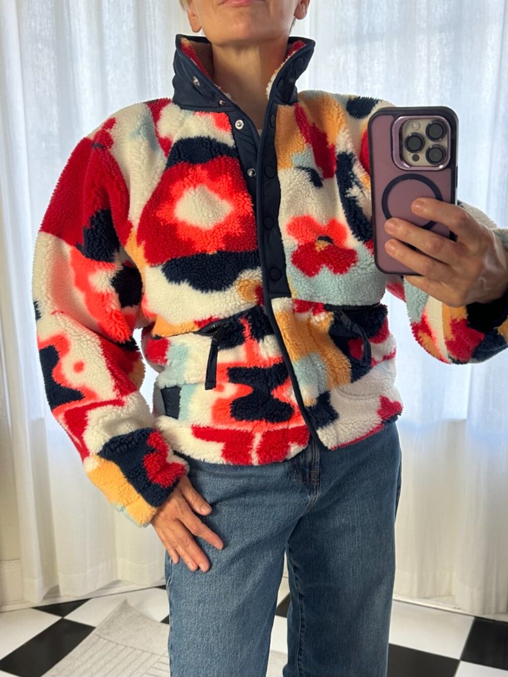 Free People Movement XS Multicolor Sherpa Fleece Snap Jacket NWOT